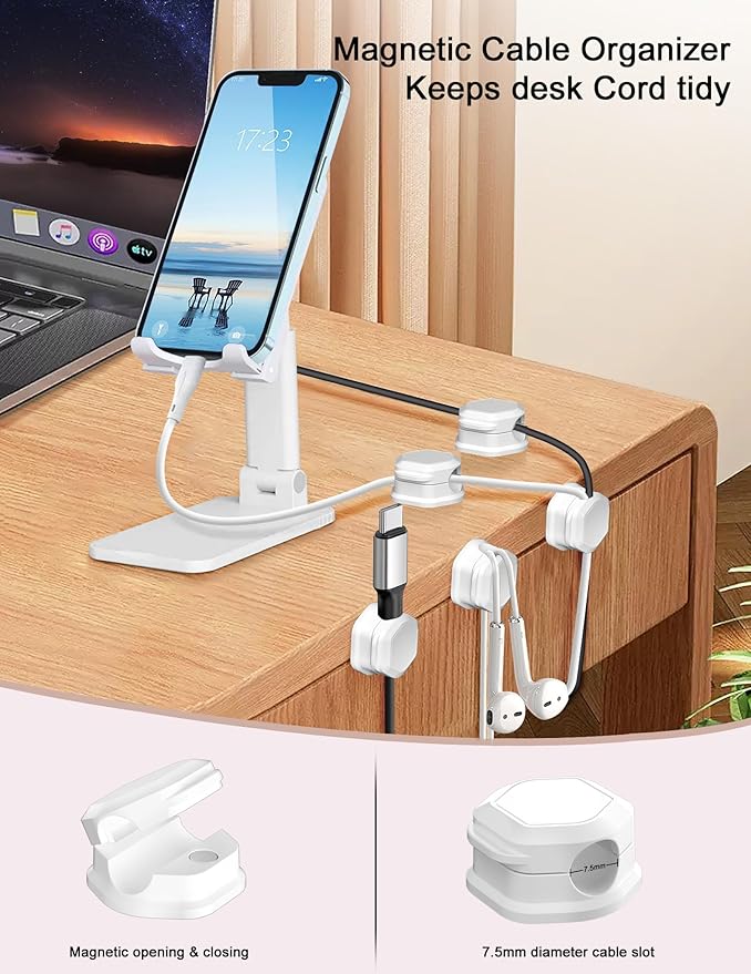 12Pack Magnetic Cable Clips - Cord Holder - Cord Organizer for Desk - Magnetic Cord Organizer, Adhesive Wire Holder Keeper Organizer for Desk, Nightstand, Phone Charger, Computer, Home, Office, Car