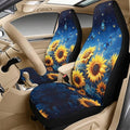 Qeluxign 5 Piece Car Accessories Set with 2 PU Leather Seat Covers, Sunflower Blue Butterfly 2 Belt Pads & 1 Armrest Cover Fit for Most Vehicles Easy Install & Clean