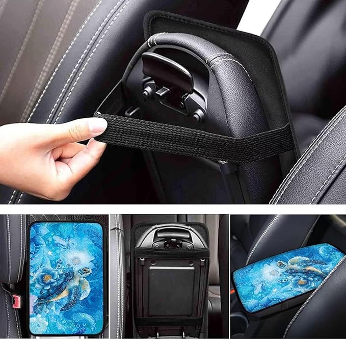 Blue Sea Turtle Car Center Console Cushion Pad Protect from Pet Claws Car Center Console Cover Auto Console Armrest Cover Universal Armrest Cover Pad