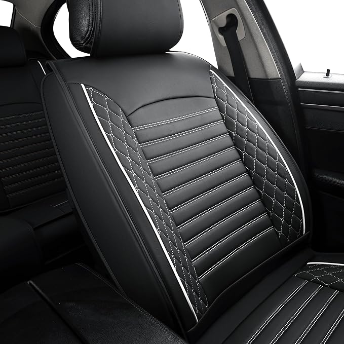 Vankerful Leather Seat Covers for Cars,Car Seat Covers Front Seats,Automotive Seat Covers for Trucks,SUV,Leatherette,Universal Fit,Vehicles Seats Cushions(Front Pair,Black-White)