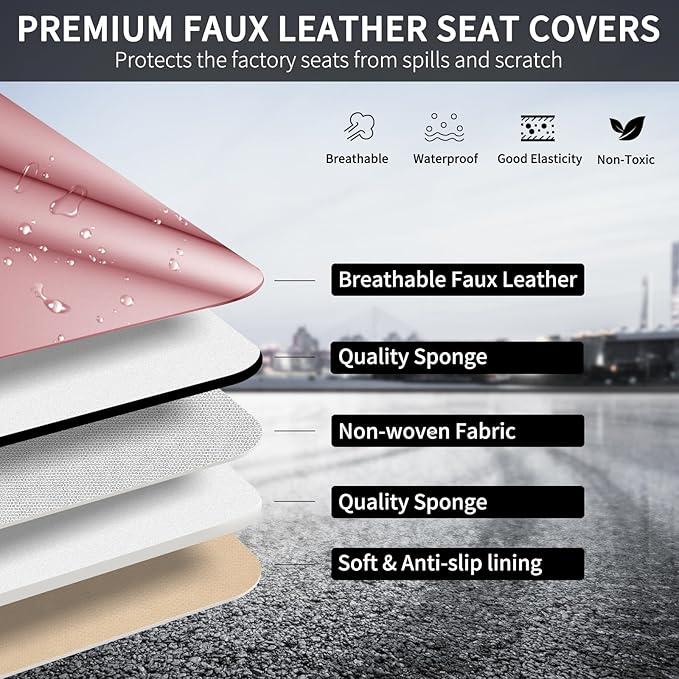 COVER EMPIRE Pink Car Seat Covers Fit for Corolla Cross RAV4 Kona HR-V CRV UX,Waterproof and Breathable Automotive Seat Covers Full Set, Front and Rear Leather Seat Covers.