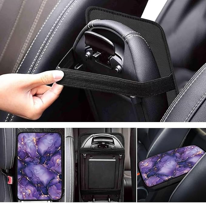 Mintutlipy Purple Marble Car Center Console Cover Car Storage Box Mat Car Decoration Universal 12.3×7.5 Inches Armrest Protector for Most Cars