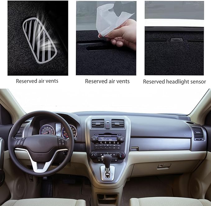 Upgraded Dash Mat for 2007-2011 Honda CRV Polyester Dashboard UV Protection Non-Slip Windshield Reflective Dash Cover Interior Accessory Black