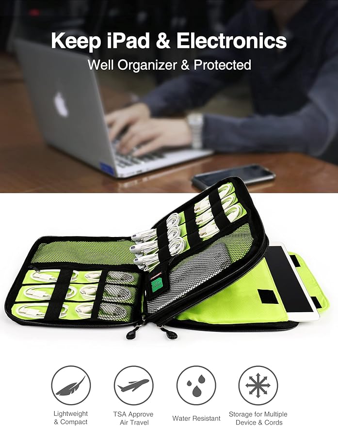 Luxtude Double Layer Cable Organizer Bag, Portable Cord Storage Case, Flat Electronic Organizer Travel Case, Portable Tech Bag for Cable/Cord Storage/iPad (up to 7.9")/Wall Charger/Electronics