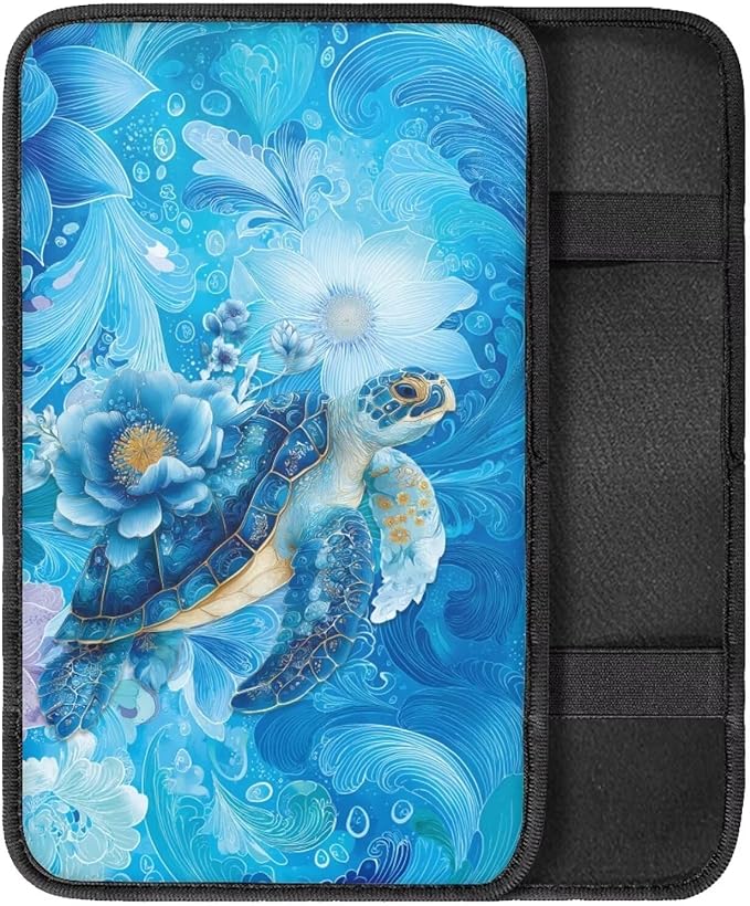 Blue Sea Turtle Car Center Console Cushion Pad Protect from Pet Claws Car Center Console Cover Auto Console Armrest Cover Universal Armrest Cover Pad