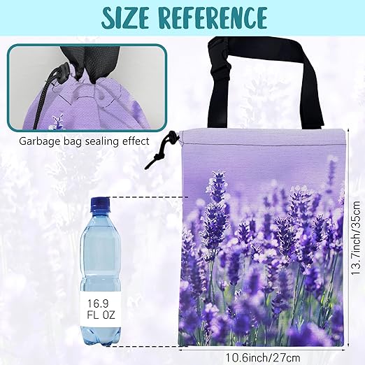 KXWQTRDD Car Garbage Bag Purple Lavender Flowers Drawstring Car Trash Bag Hanging for Back Seat with Adjustable Buckle Canvas Vehicle Trash Can Easy-to-Install