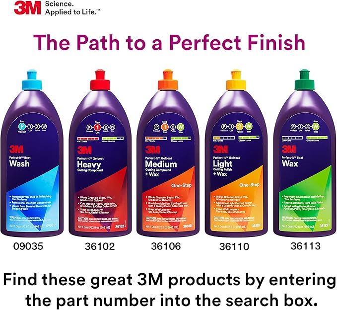 3M Perfect-It Gelcoat Light Cutting Polish + Wax, 36111, 1 Gallon, One-Step Process, Removes Scratches and Swirls, Light Oxidation Remover for Boats and RVs