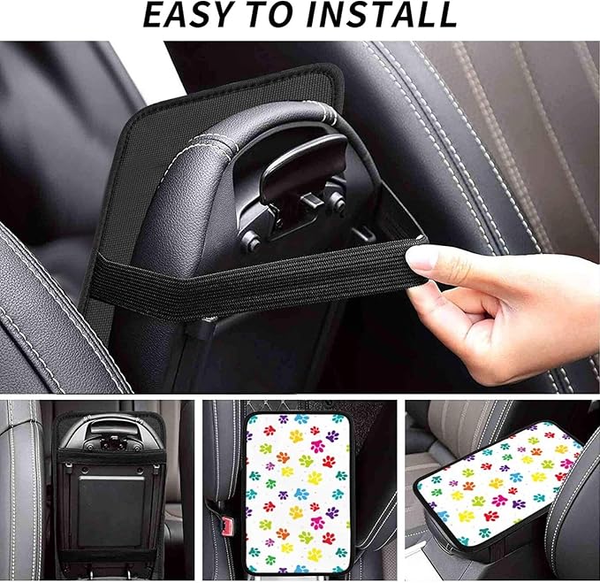 DORKEIXIA Colorful Dog Paw Prints Auto Center Console Armrest Pad Universal Car Center Console Cover Seat Box Cover for Sedan, Van, SUV, Truck Car Accessorie