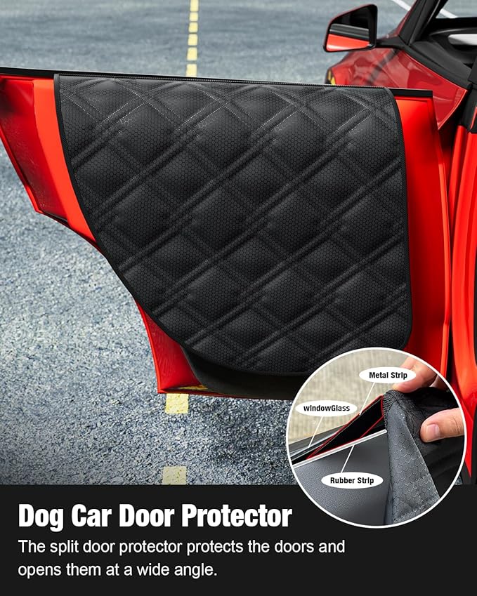Wexyldra Dog Car Seat Cover for Back Seat Compatible with Tesla Model Y — Hard Bottom Pet Travel Hammock with Seat Extender, Waterproof Backseat Dog Cover with Door & Headrest Protectors