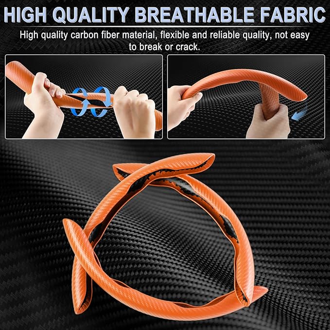 Amiss 3pcs Carbon Fiber Anti-Skid Steering Wheel Cover, Waterproof & Segmented Butterfly Design, Universal 99% Vehicle Wheel Cover Protector, Car Interior Accessories, Orange