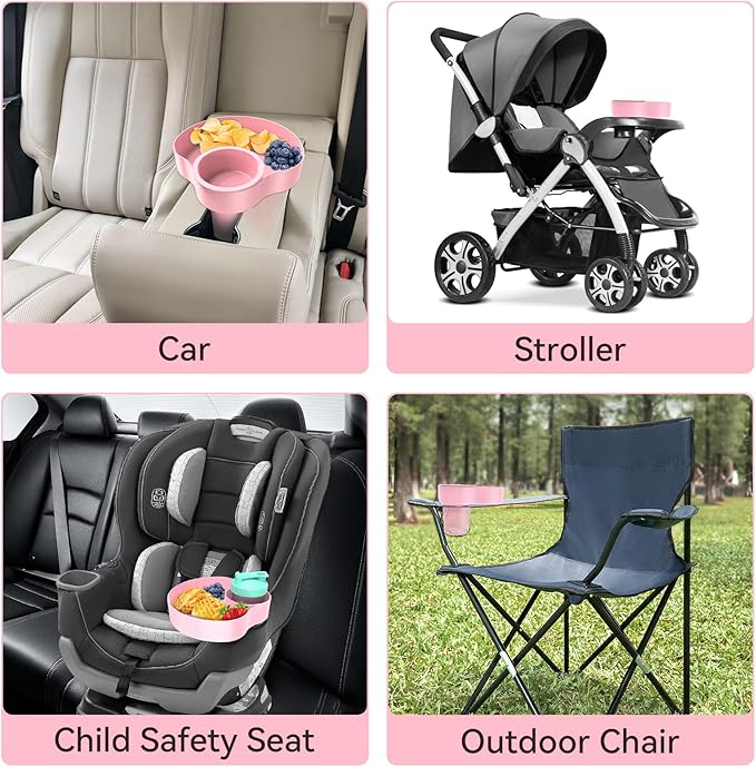 Car Seat Snack Tray for Kids: Kids Car Tray with Cup Holder, 1PCS Toddlers Road Trip Essential, Travel Snacks Food Plate Cup Holder (Pink)