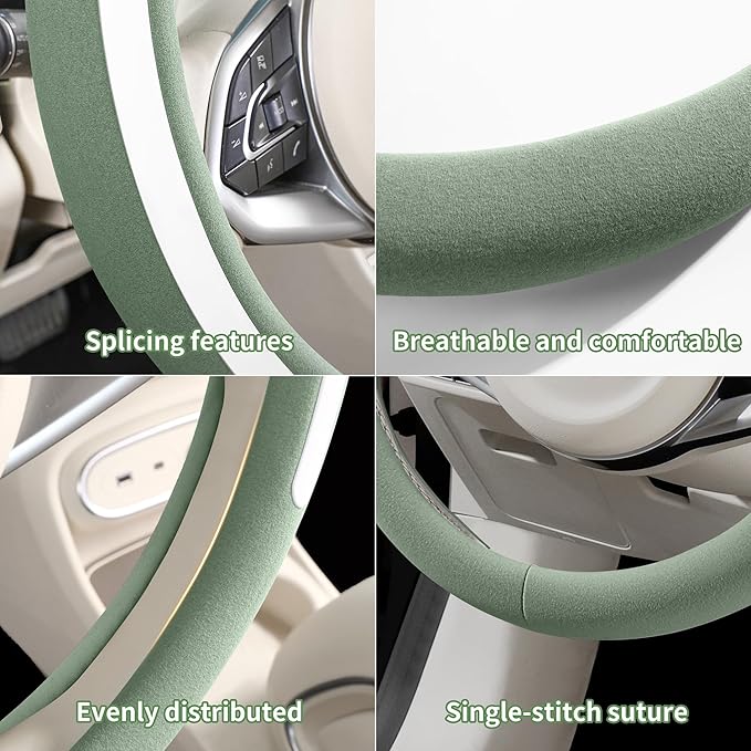 Steering Wheel Cover, Universal 15 inch, Faux Leather Steering Wheel Protector, Anti-Slip, Breathable & Heating-Compatible for Cars Trucks SUVs Vans