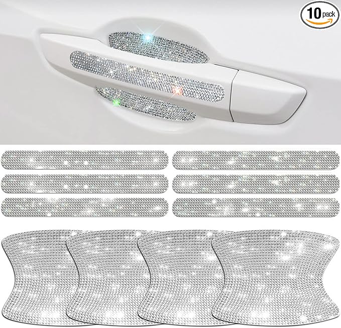 BetterJonny 10PCS Crystal Scratch Protector, Rhinestone Car Bling Scratch Protector for Women and Girls (Silver)