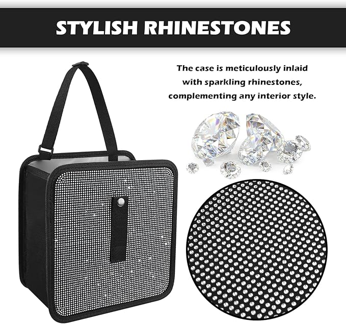 Foldable Rhinestone Car Trash Cans,Hanging Car Trash Bin as Stylish Decorations & Seat Organizer,Large Capacity Cars Garbage Can as Bling Cars Accessories for Women