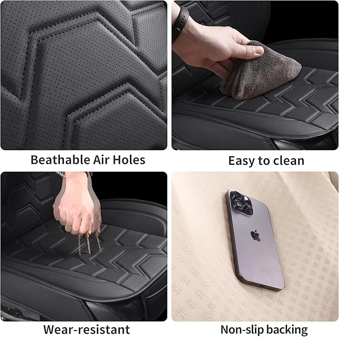 hoozoom Leather car Seat Covers Breathable Car Seat Protector Front seat Covers Universal Fit for 95% Car Truck SUV Van Vehicles （Black，2PCS）
