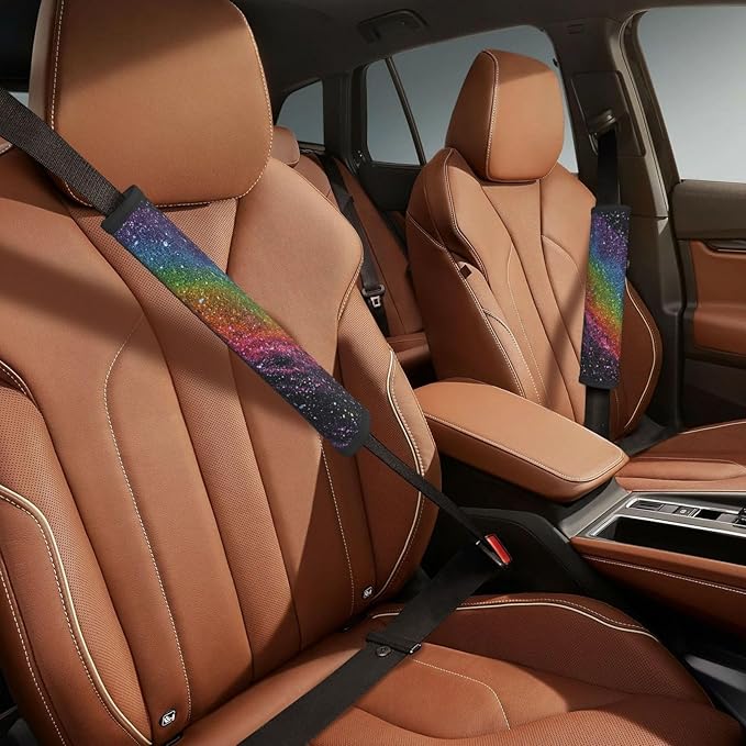 Rainbow Steering Wheel Cover Elastic Non-Slip Car Steering Wheel Covers with Seat Belt Shoulder Pad for Women Men