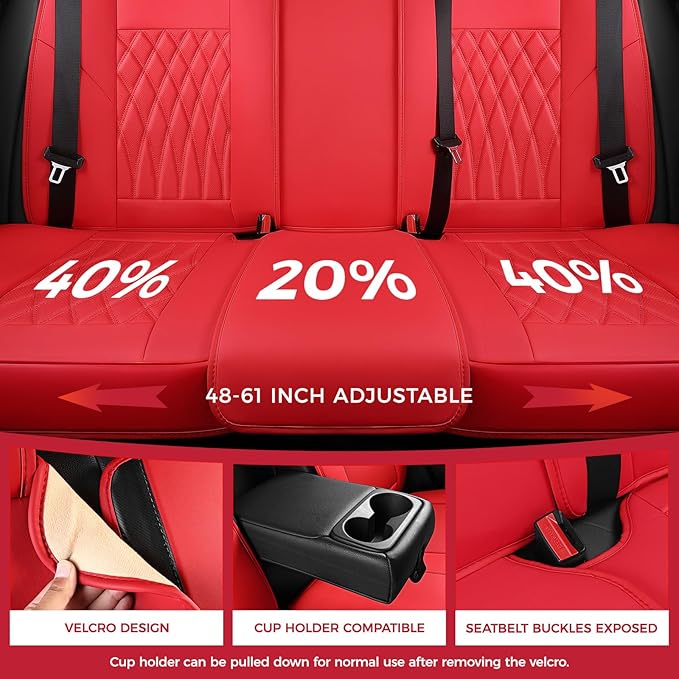 FREESOO Red Car Seat Covers Full Set - Faux Nappa Leather Seat Covers for Cars, Ultra Breathable Waterproof Front Seats Protector with Lumbar Support, Universal Fit for Automotive Sedan SUVs Pickups