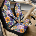 Qeluxign Automotive Seat Covers Colorful Hippie Flower 5 Piece Universal Fit Car Accessories with Soft 2 Pack Seat Belt Cover Pads and Center Console Armrest Covers for SUV Truck Interior Set