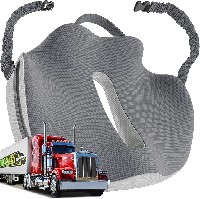 Medium Truck Seat Cushion for Truck Driver Seat Cushion - Upgraded Back Support, CertiPUR-US® Certified - Thick Memory Foam, Pain Relief for Hours of Driving, Trucker Approved Big Rig - Gray