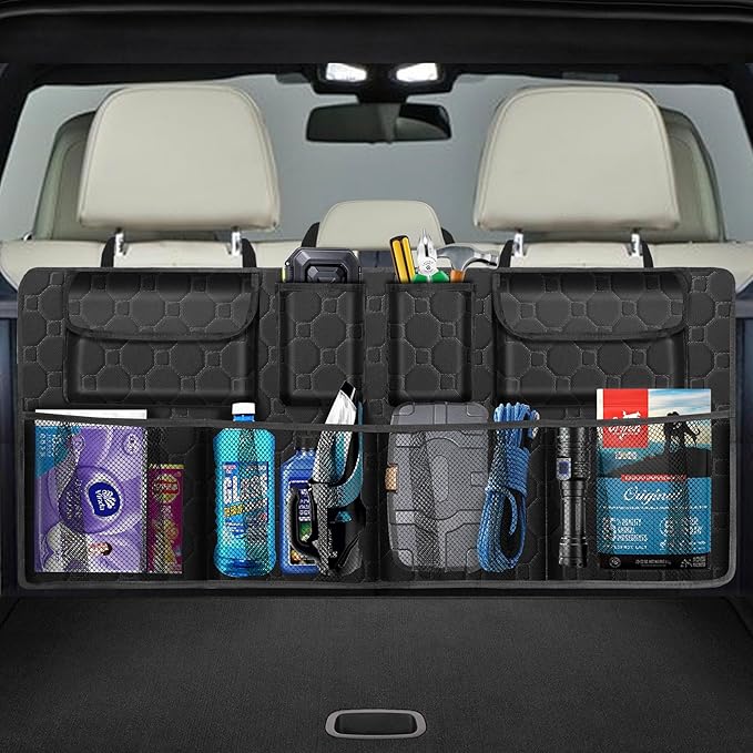 Car Trunk Organizer, Super Capacity Backseat Car Organizer for SUV/Truck/MPV(42"*18"), Hanging Car Storage Organizer with 8 Pocekts, Car Accessories for Women and Men- Black