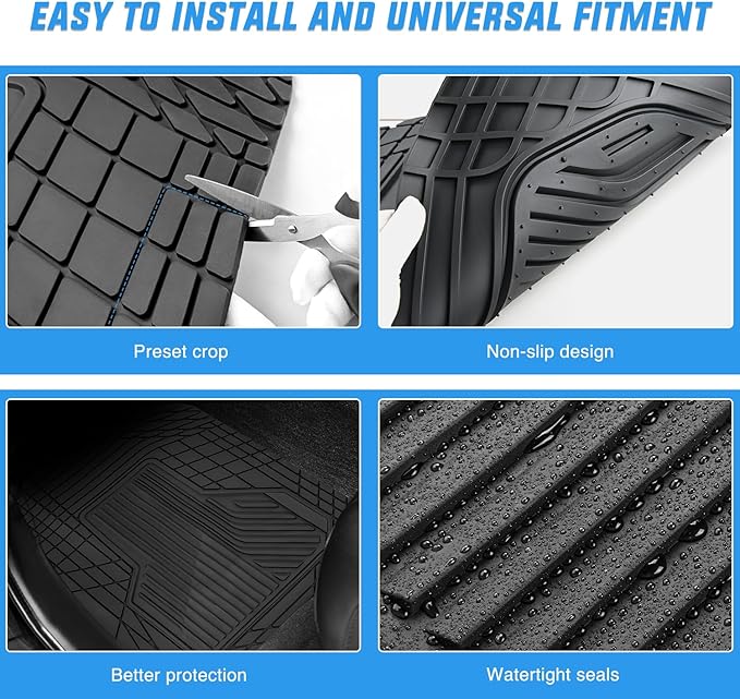Nilight PVC Floor Mats for Cars Trucks SUVs, Universal Trim to fit for Most Vehicles, All Weather Protection Heavy Duty Floor Liners, Pack of 3