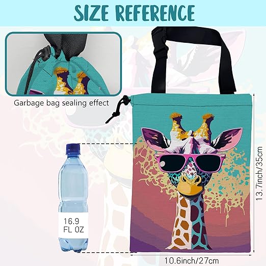 KXWQTRDD Car Garbage Bag Giraffe Wearing Sunglasses Hanging Canvas Car Trash Bag Waterproof Drawstring Car Back Seat Organizer for Car Back Front Seat Console with Adjustable Buckle