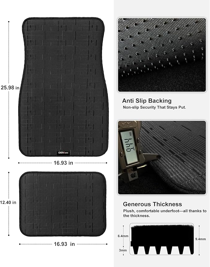Ultra Durable Car Floor Mats, Premium PVC Coil All-Weather Automotive Floor Mats, Universal Fit with Anti-Slip Nibbs Backing, Waterproof | Wear Resistant | Flame Retardant, Black 4PCS