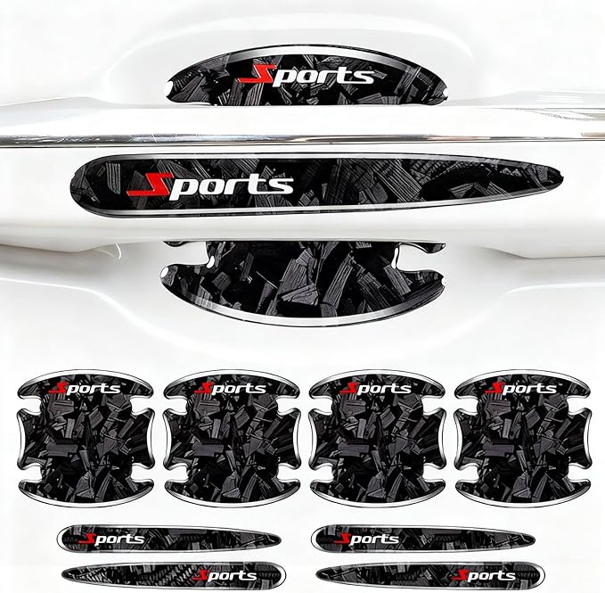 8PCS Car Door Handle Scratch Protectors, 3D Patterned Carbon Fiber-Marking，Anti Scratch,Universal for Most Cars (Black)
