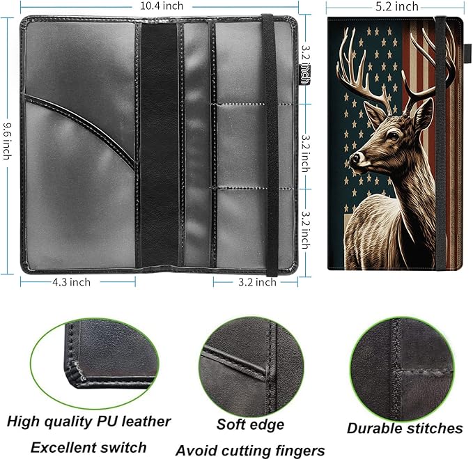 Car Registration and Insurance Holder,Leather Vehicle Glove Box Organizer Wallet for Document,Perfect for any Car,Truck,Motorcycle,Driver License,Trailer or Boat,Men & Women,American Deer Flag Pink