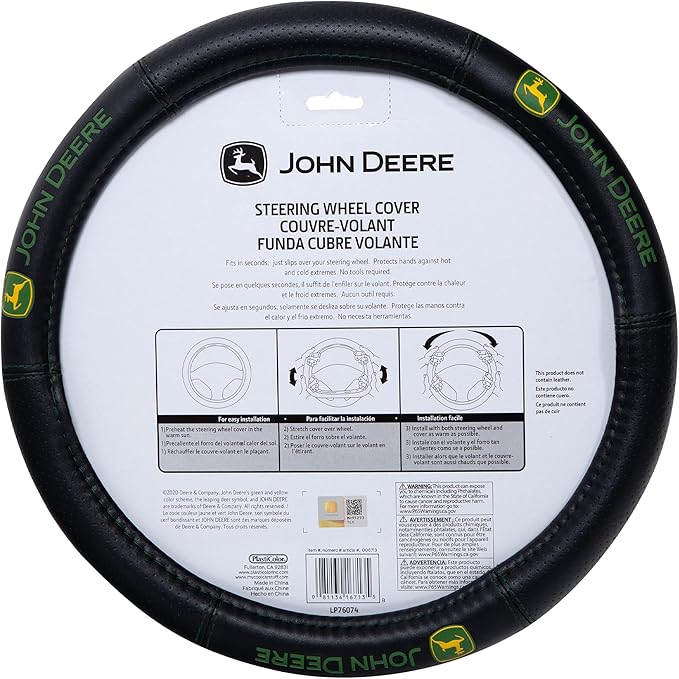 Plasticolor 006713R01 John Deere Deluxe Hi-Contrast Stitched Steering Wheel Cover