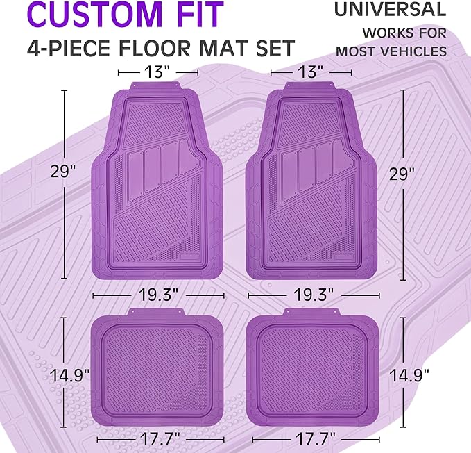 CAR PASS Heavy Duty Rubber Floor Mats 4-Piece Car Mat Set - Universal Waterproof Floor Mats for Car SUV Truck, Durable All-Weather Mats(Purple)