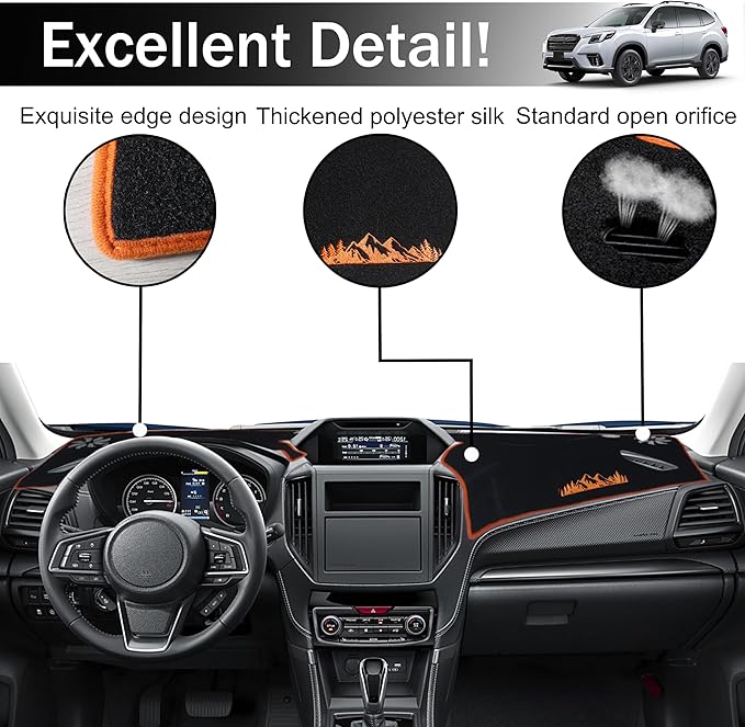 Dash Cover for Subaru Forester Accessories 2019-2022 2023 2024 Dashboard Cover Mat Pad UV Rays Reflection Carpet Protector Sunshield Custom Fit Foldable Interior Decoration, Orange Trim