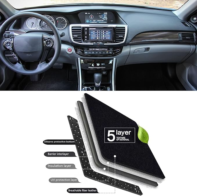 Upgraded Dash Mat for 2013-2017 Honda Accord Polyester Dash Board UV Protection Non-Slip Windshield Reflective Dash Cover Interior Accessory Black (Without HUD)