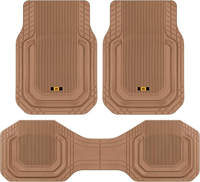 Cat® ToughLiner™ Car Floor Mats - Heavy Duty Trim to Fit Mat for Trucks - Car Mats & SUV Floor Liners for Car - All-Weather Truck Accessories & Odorless Rubber Automotive Mats - Beige