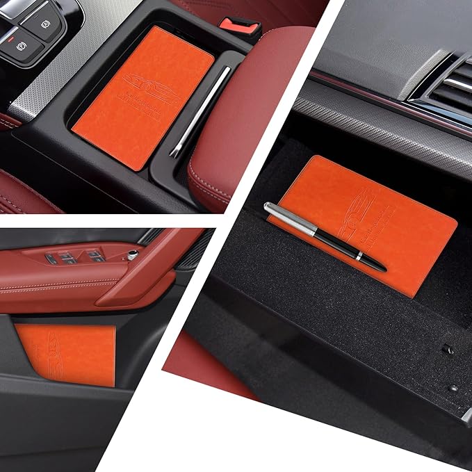 Peisicne Car Registration and Insurance Card Holder for Women Men, Orange Glove Box Paperwork Organizer with Magnetic Buckle for Easy Access and Protect Documents and Various Cards in Vehicle