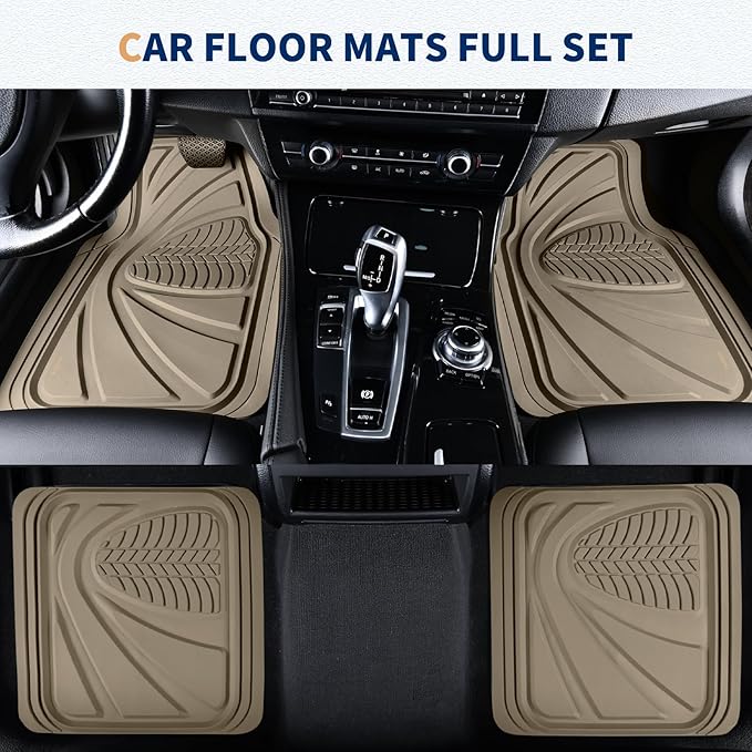 FLORICH Car Floor Mats, Waterproof Universal Heavy-Duty 4 Pieces Rubber Floor Mats for Cars, Full Set Car Mats with Anti-Slip Backing Fit for Most SUV, Vans,Trucks, Sedan(Beige)