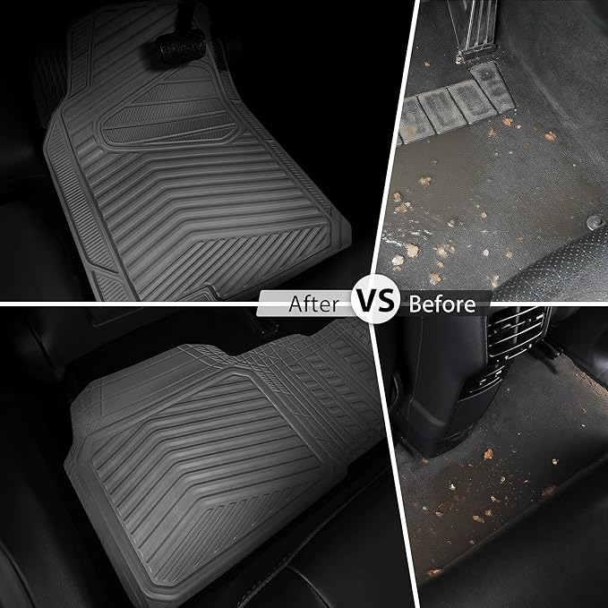 CAR PASS Rubber Car Mats, Waterproof Car Floor Mats All Weather,Car Mat Full Set 3 Piece, Grey Automotive Floor Mat Trim to Fit for Cars Sedan SUVs Trucks, Anti-Slip Easy Clean, All Gray