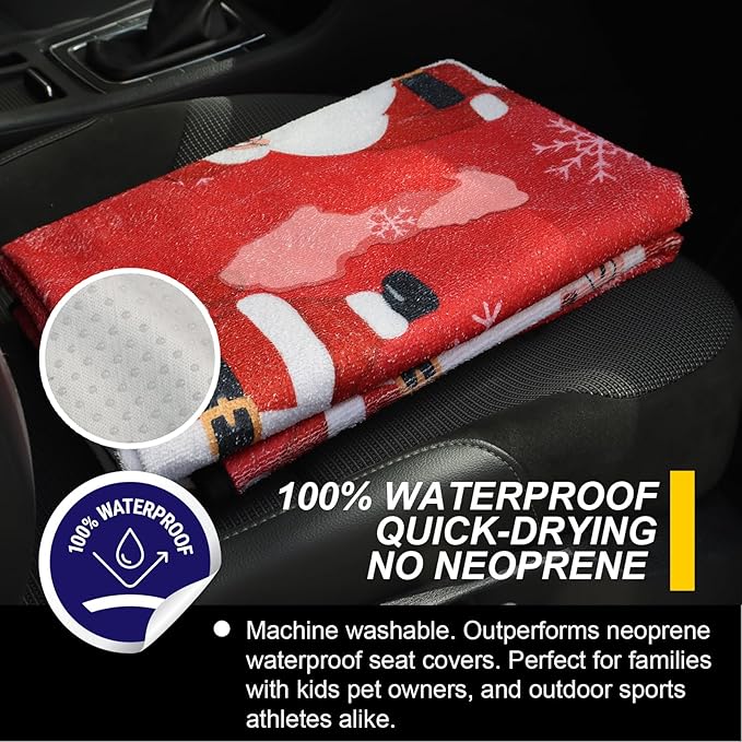 LoyaGour Back Seat Cover for Car Trucks Van SUV,Waterproof Rear Bench Towel Seat Covers for Dogs and Kids,Automotive Backseat Protector (Santa Claus)