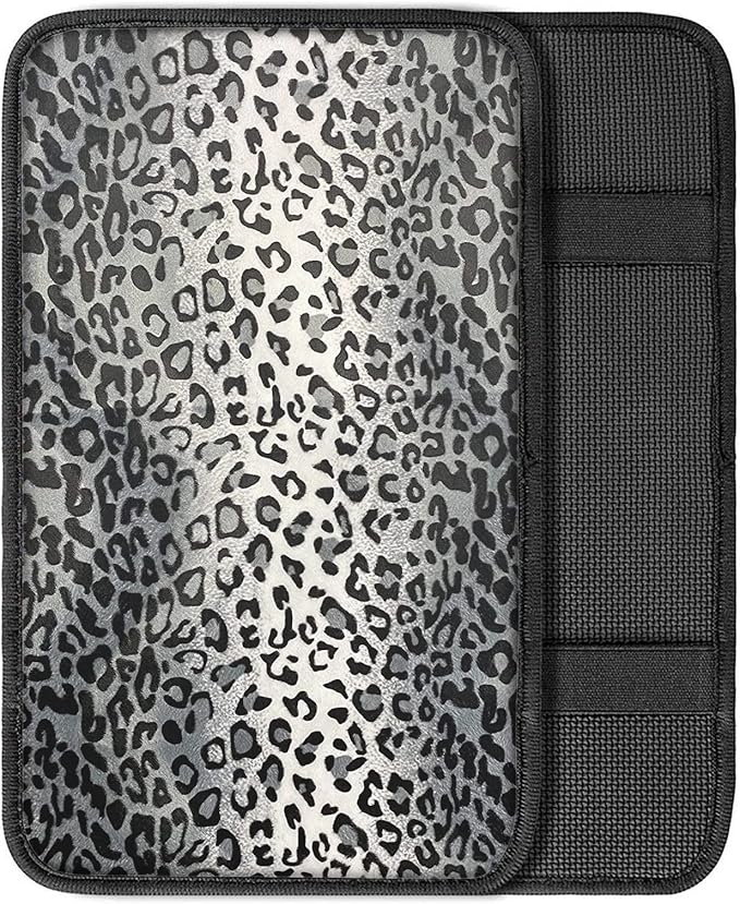 Grey Leopard Armrest Cover Pad Universal Fit