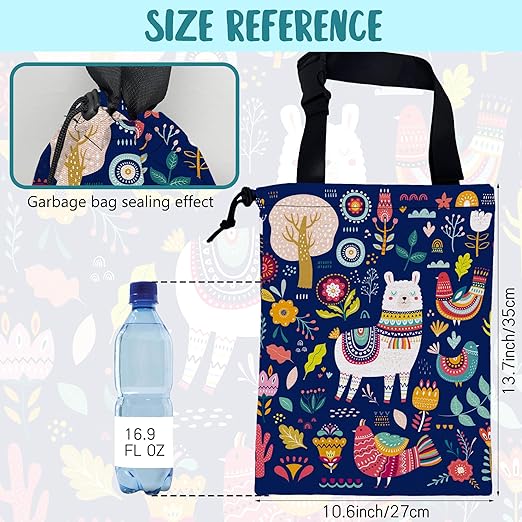 KXWQTRDD Car Garbage Bag Colorful Llama Flowers and Birds Hanging Canvas Car Trash Bag Waterproof Drawstring Car Back Seat Organizer for Car Back Front Seat Console with Adjustable Buckle