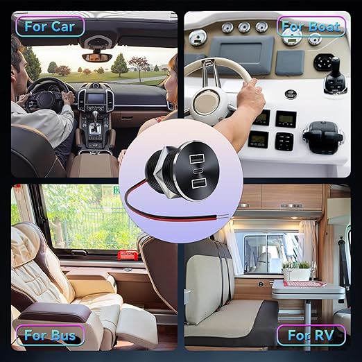 RV USB Outlet 72W All-Aluminum 12V/24V 3 Charging Ports, GIBBAB 36W PD3.0 Type-C+2 18W QC3.0 Fast Charging Socket, Waterproof Cover Recessed Mount Car Charger Cigarette Lighter Replacement for Camper