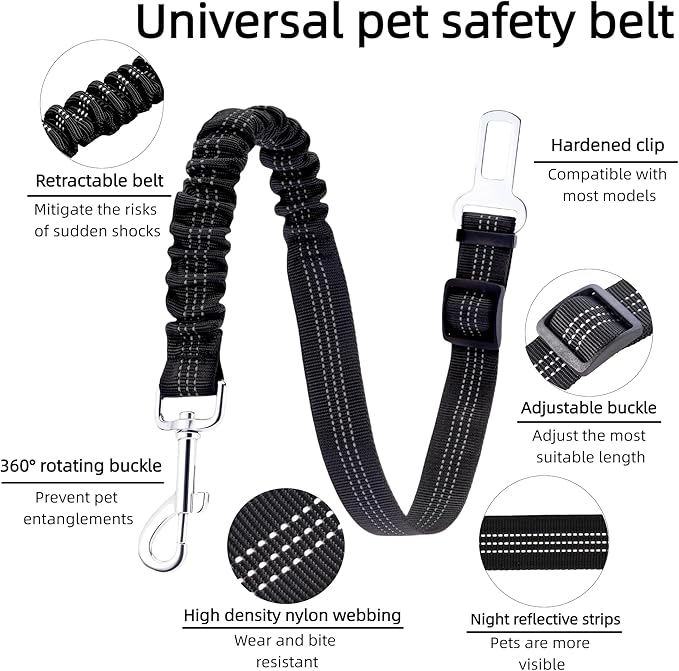 Aerkersun Dog Seat Belt for Car - Adjustable Dog Car Safety Harness, Elastic Cushioning Seatbelt Leash, Reinforced Metal Buckle Anti-Tangle Design, for Small and Medium Pets (Blue)