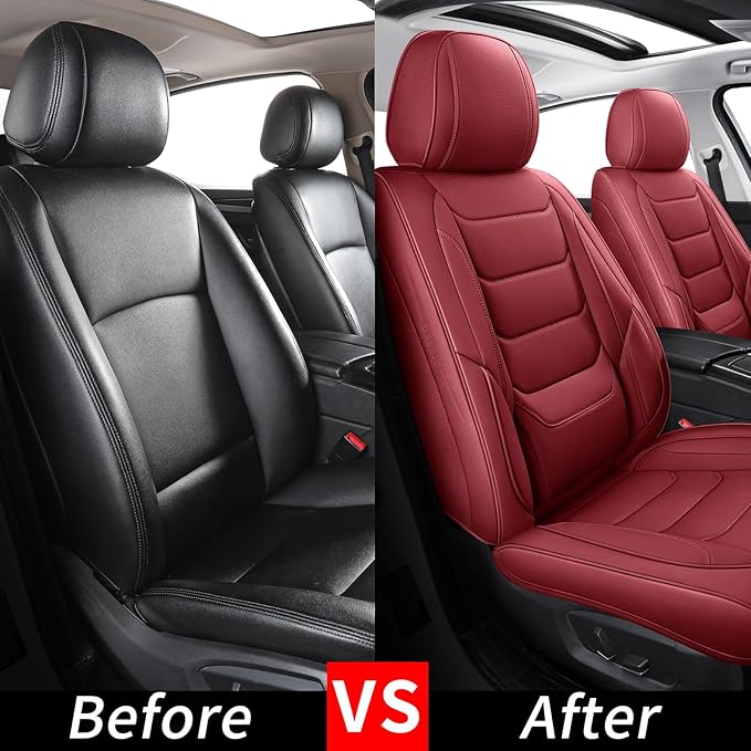 hoozoom Front Seat Covers for Cars Breathable Leather Seat Covers Waterproof Seat Protectors Universal Fit for Most Automotive Cars SUV Trucks(Red, Front Pair)