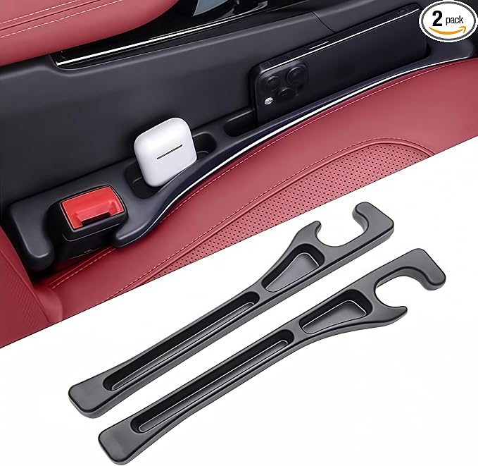 Car Seat Gap Filler Set of 2, Soft Foam Multifunctional Seat Side Gap Filler with Organizer, Universal Fit Car SUV, Truck Fill The Gap Between Seat & Console(Black)
