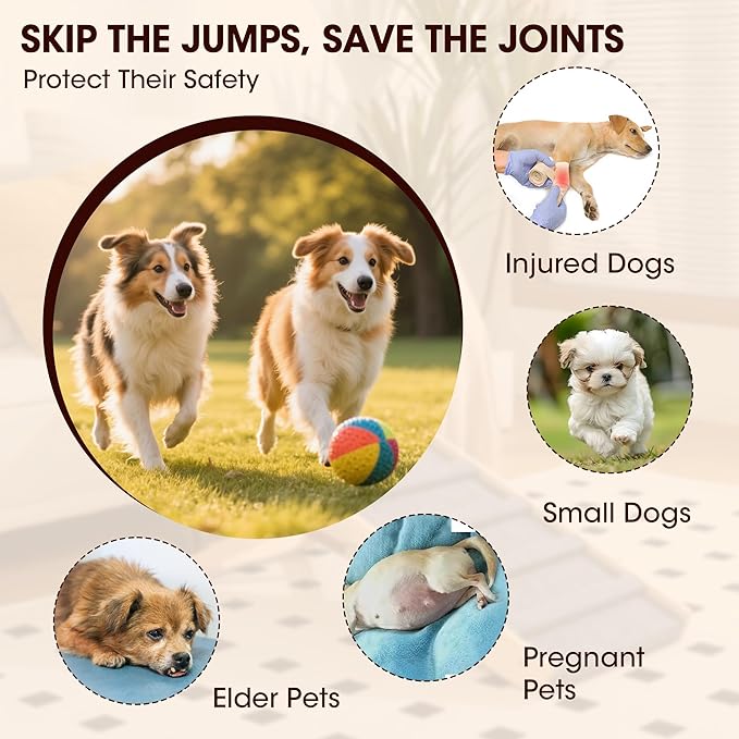 Dog Ramp for Bed, 39.4" Long Wooden Pet Ramp for Small & Large Dogs, 4 Adjustable Heights 12.2" to 22" with Anti-Slip Carpet & Carrying Handle Holds, Portable Dog ramps for Car, Bed, Couch, Outdoo
