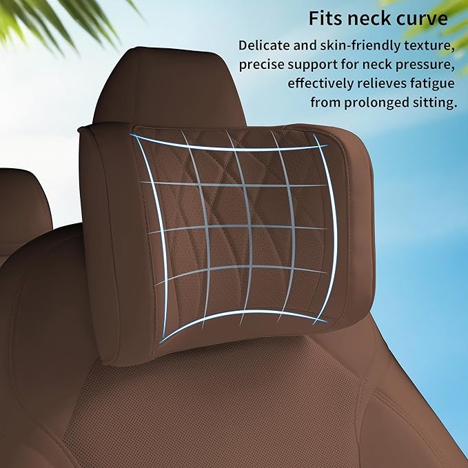 Dapucarin Car Headrest Pillow U-Shaped, Memory Foam Head Neck Support Cushion for Driving, Leather Head Rest Travel Pillows for Sleeping, Breathable Removable Cover, Brown, 1 Pack
