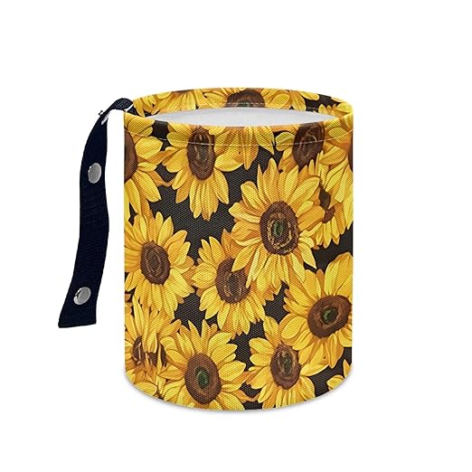 Car Trash Can with Hanging for Back Seat, Car Accessories for Women Men Automotive Garbage Cans Vehicle Trash Can for Truck SUVYellow Sunflower