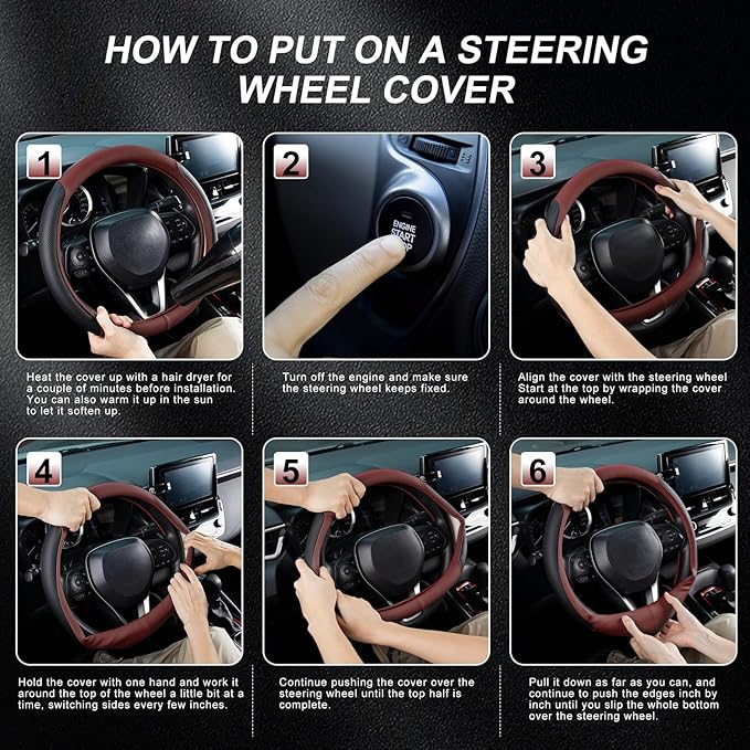 SEG Direct Steering Wheel Cover for 14.5-15 inch Wheels, Breathable PU Leather with Perforated Sides, Anti-Slip Grip, Universal Fit for Cars & SUVs, Black and Burgundy