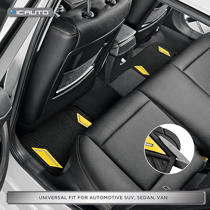 PIC AUTO Rubber Floor Mats, Yellow Aluminum Film with Colorful Piping Floor Mats for Cars, Car Mats with Non-Slip Backing, All-Weather Protection, Trim-to-Fit Liner for Cars, SUVs, Trucks, Vehicles