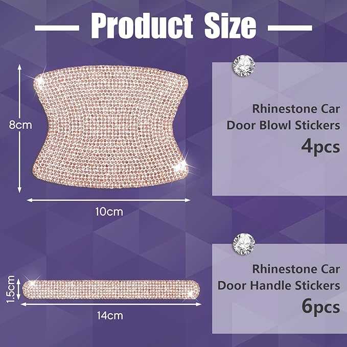 Frienda 10 Pieces Bling Car Accessories for Women Bling Car Door Handle Protector Door Handle Covers for Car Rhinestone Car Bowl Protector Accessories Women Stickers(Rose Gold)